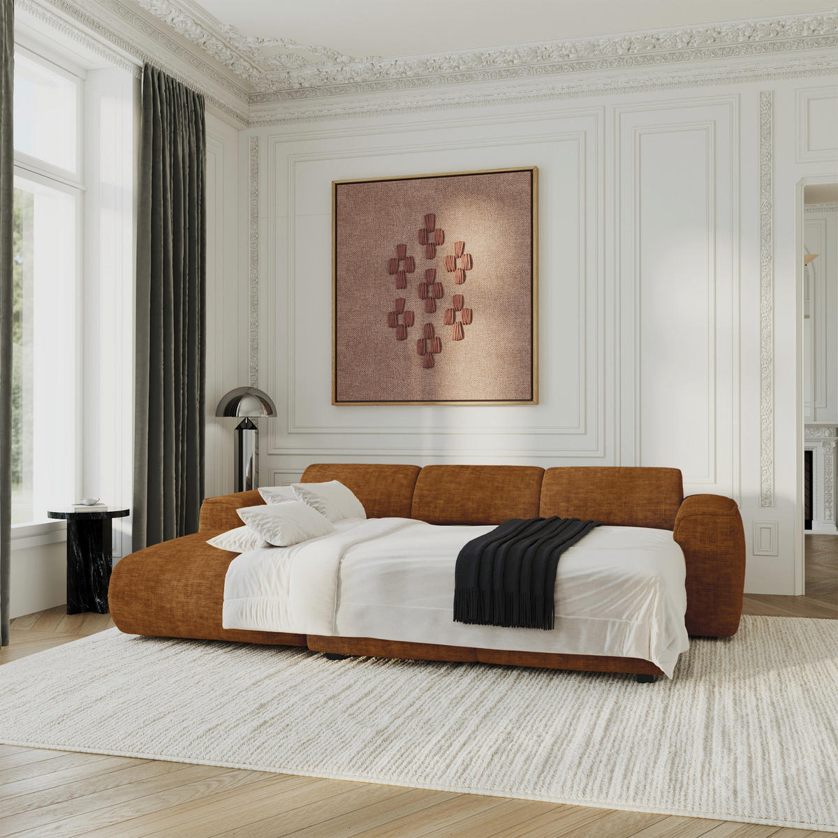 ECKSCHLAFSOFA Texturierter Samt Braun 283cm - Braun, Textil (283/180cm) - Sia Home