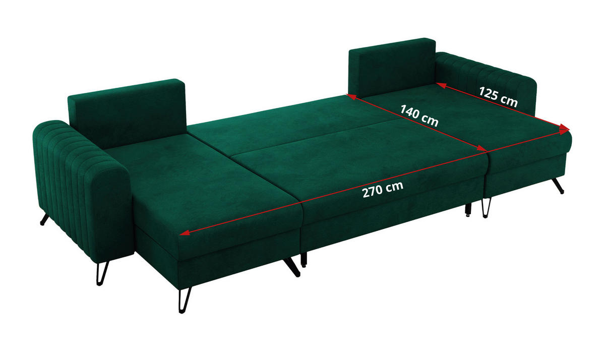WOHNLANDSCHAFT AXEL U Velvet Dunkelgrün - Schwarz/Grün, Textil/Metall (312/90/140cm) - MKS