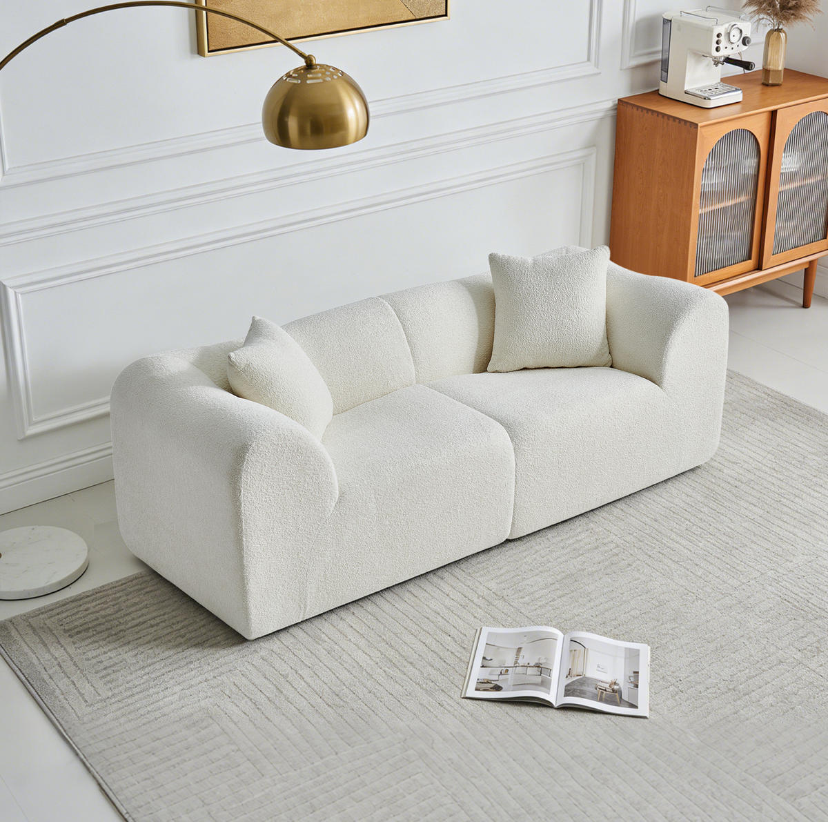 2-SITZER Sofa Samt mit 2 Kissen 193/87/67 cm Beige - Beige, Textil (87/67/193cm) - Redom