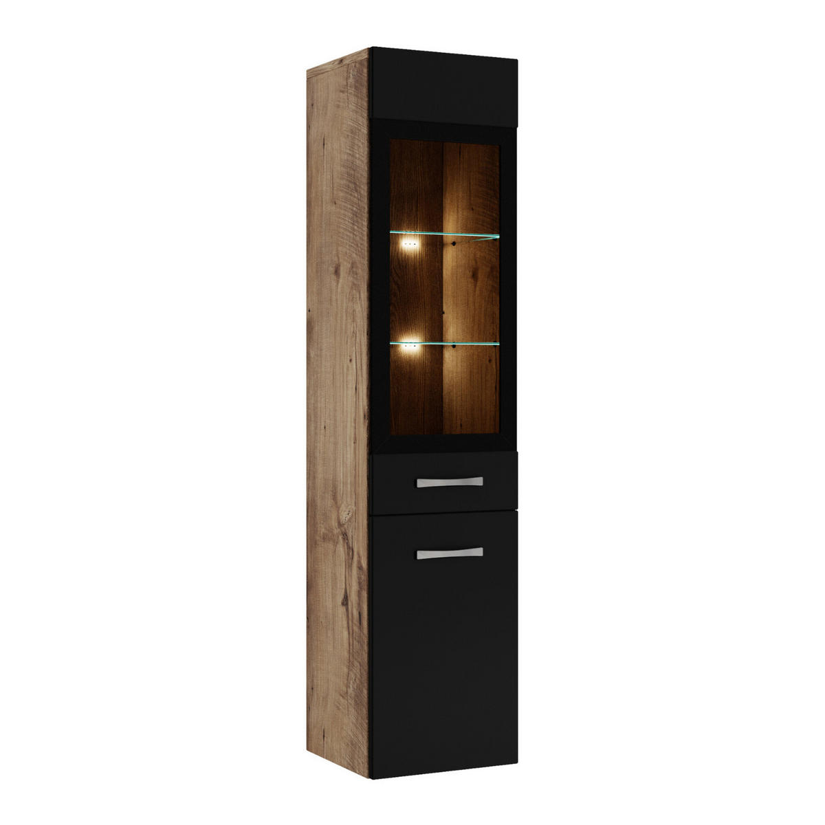 BADEZIMMERSCHRANK Rio mit 2 Türen Kastanien Eiche / Schwarz - 30 x 30 x 130 cm - Eichefarben/Schwarz, Holz (30/131/30cm) - Badplaats