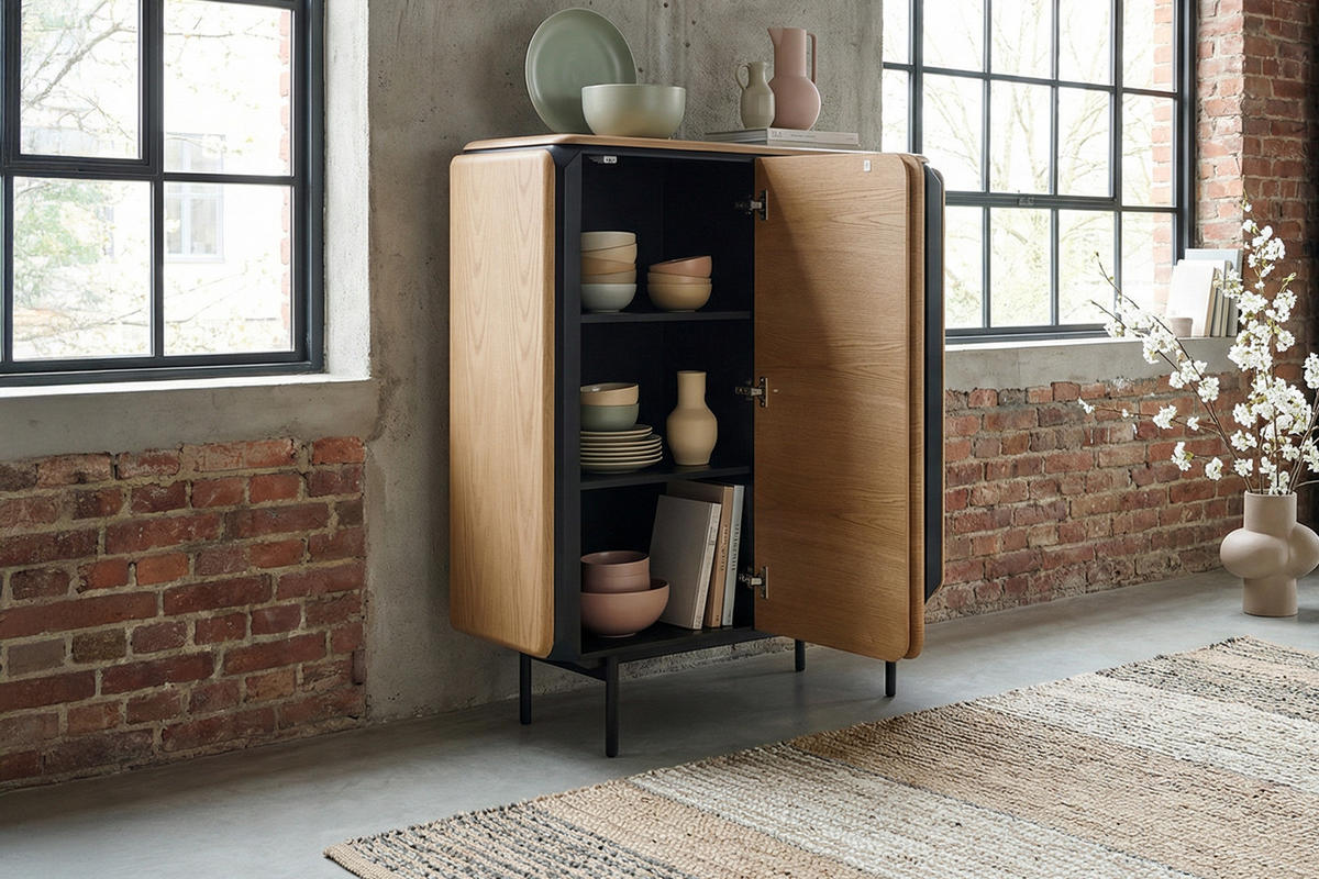 HIGHBOARD AVRIL Braun Eiche - Schwarz/Braun, Holzwerkstoff/Metall (100/121/40cm) - KAWOLA