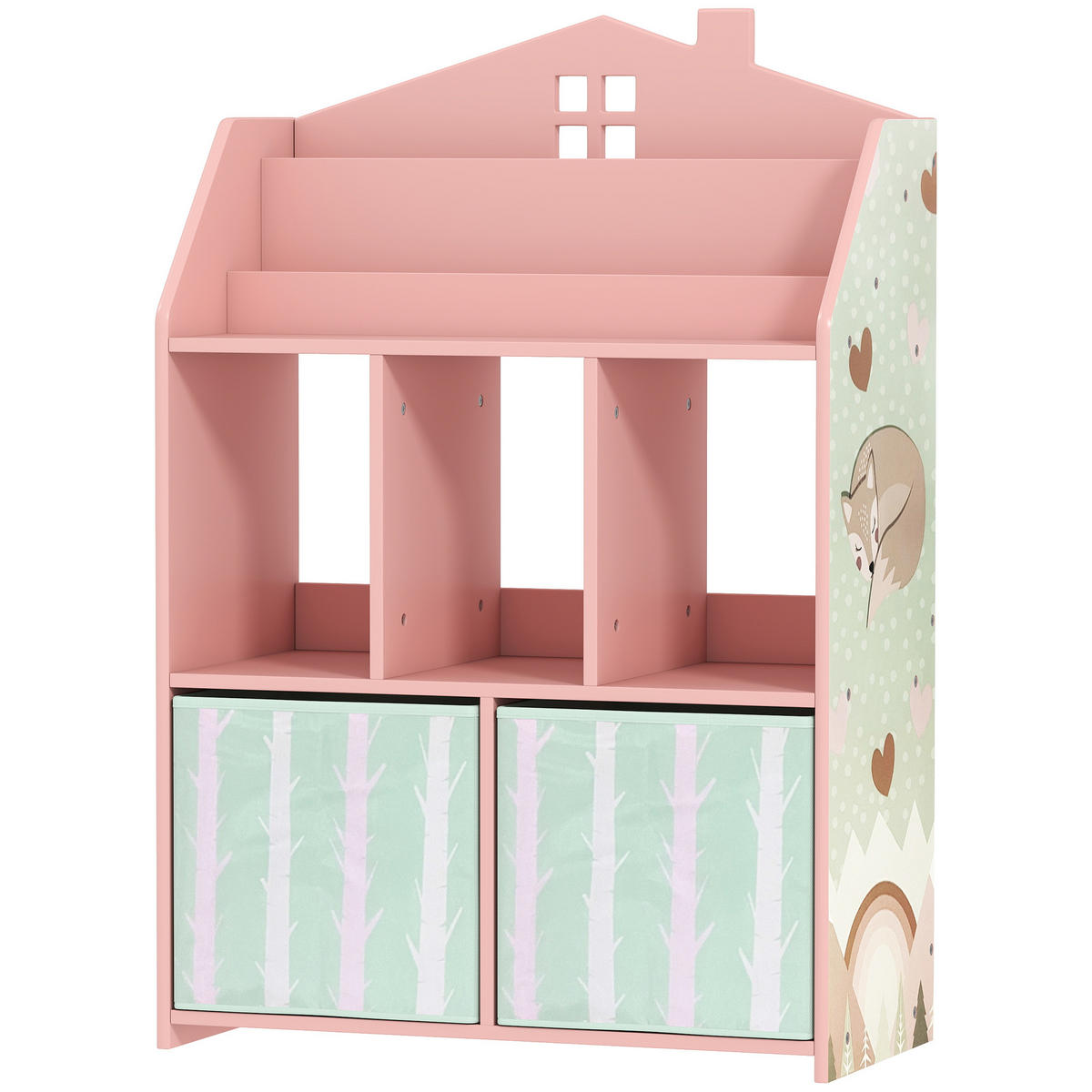 KINDERREGAL DE-09571 2 Stoffschubladen & offenes Regal Rosa - Pink, Holzwerkstoff (62.5/91.5/30cm) - ComfortXL