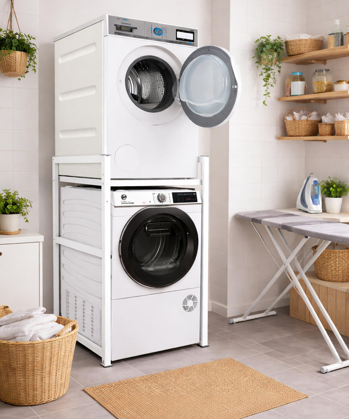 WASCHMASCHINENREGAL 73x64x110 cm - Weiß, Metall (73/110/64cm) - QUICK STAR