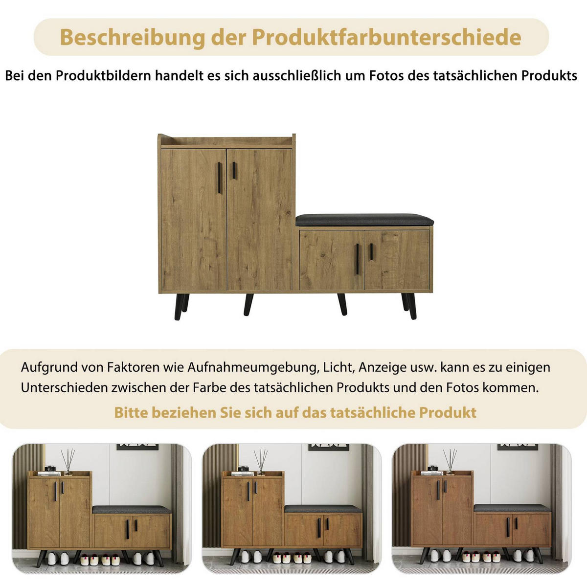 SCHUHBANK 120/34/82 cm in Natur mit Sitzpolster und 4 Türen - Naturfarben, Holzwerkstoff (120/82/34cm) - BEAOK