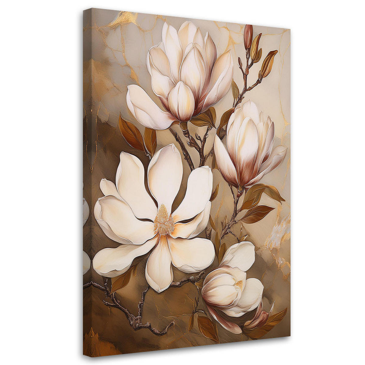 WANDBILD magnolie weiß bemalte blume - Beige, Textil (40/60cm) - Feeby