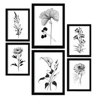 POSTER Set Mit 6 Belaubte Blumen Blumenmotiven In Klassischem Schwarz Und Weiß A3 & A4 Rahmenlos - Klar, Papier (29/3cm) - Nacnic