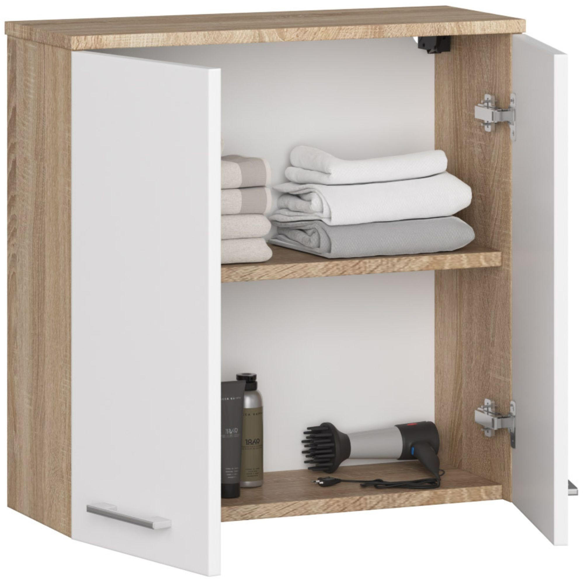 RAUMHIRSCH FURNITURE BADKOMMODE Weiß, Sonoma Eiche 60cm × 23cm × 60cm
