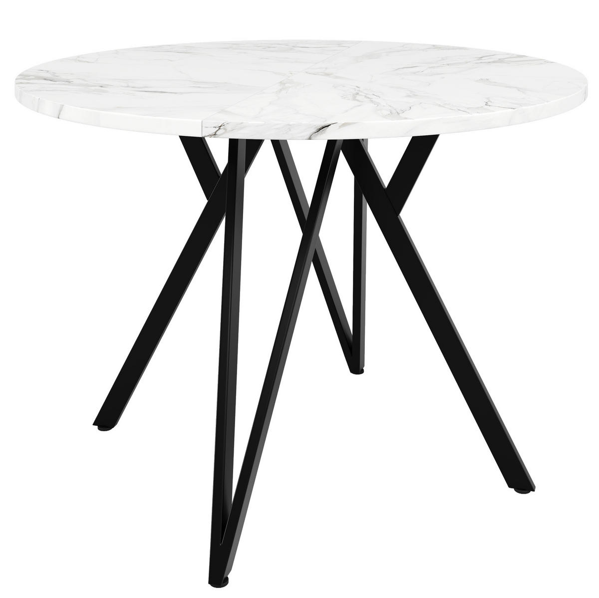 ESSTISCH 100x100x76 cm aus MDF mit Marmoroptik auf schwarzem Metallgestell - Schwarz, Holzwerkstoff (100/100/76cm) - Modfu