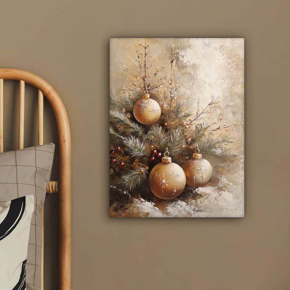 LEINWANDBILD Weihnachten - Kugeln - Beige - Gold 30x40 cm - Goldfarben, Textil (30/40cm) - MuchoWow