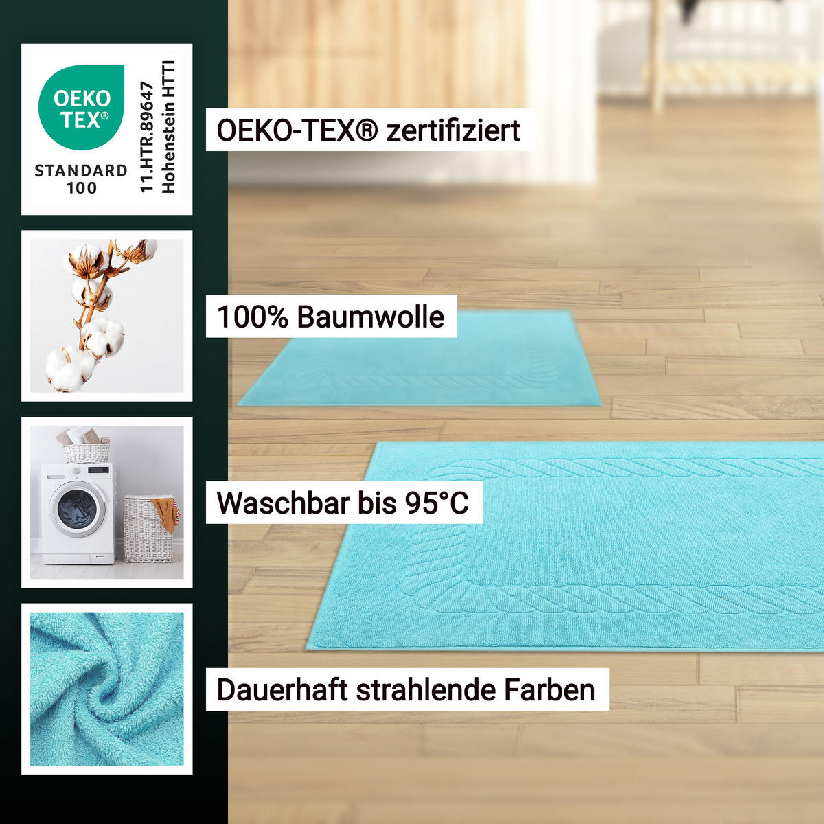 BADEMATTE, 2er-Set, 50x70 cm, 100% Baumwolle, Blau - Blau, Textil (50/70cm) - Zollner
