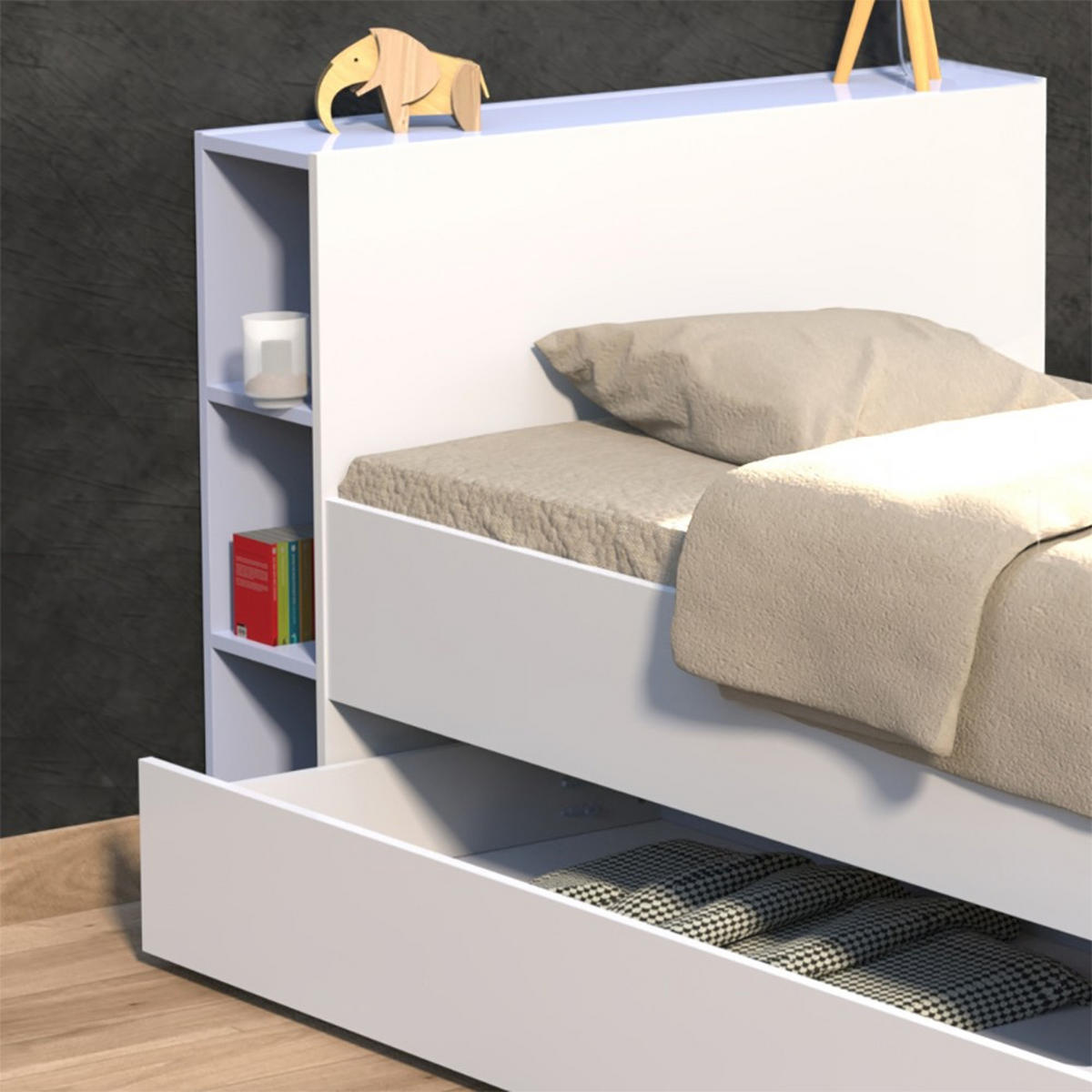 BETT MIT KOPFTEIL RIGA mit Schublade / Bett 90x190 - Weiß - Weiß, Holzwerkstoff (90/190cm) - Weber Industries