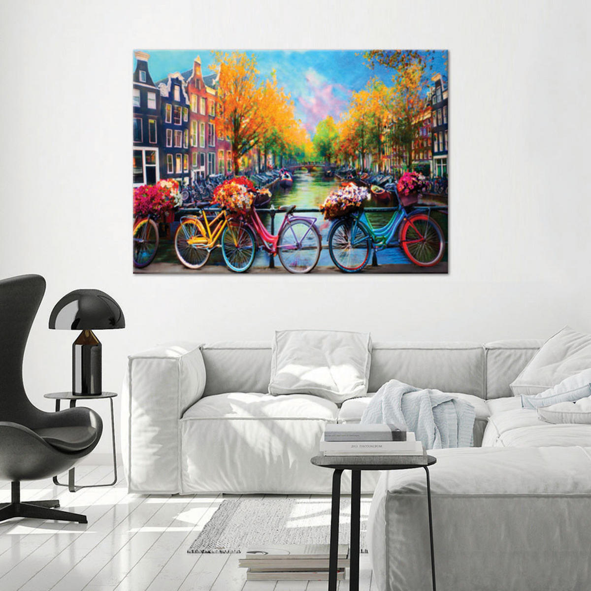 WANDBILD amsterdam fahrräder stadtlandschaft - Multicolor, Textil (60/40cm) - Feeby