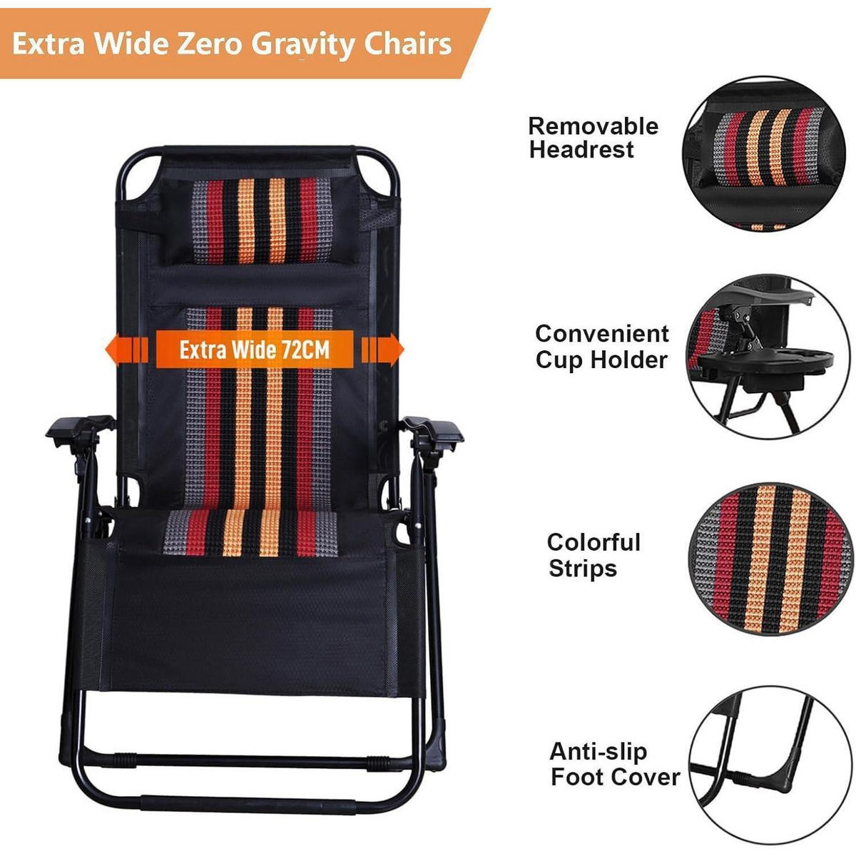 SONNENLIEGE Klappbar Extra Breit 72 cm mit Getränkehalter und Kopfstütze - Multicolor, Textil (175/80/72cm)
