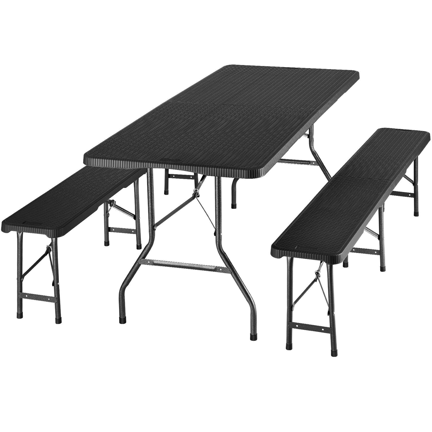 CAMPINGTISCHGARNITUR Vani, mit Tragegriffen, schwarz-Rattanoptik - Schwarz, Kunststoff (180/74/72cm) - tectake