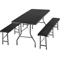 CAMPINGTISCHGARNITUR Vani,mit Tragegriffen,schwarz-Rattanoptik - Schwarz, Kunststoff (180/74/72cm) - tectake
