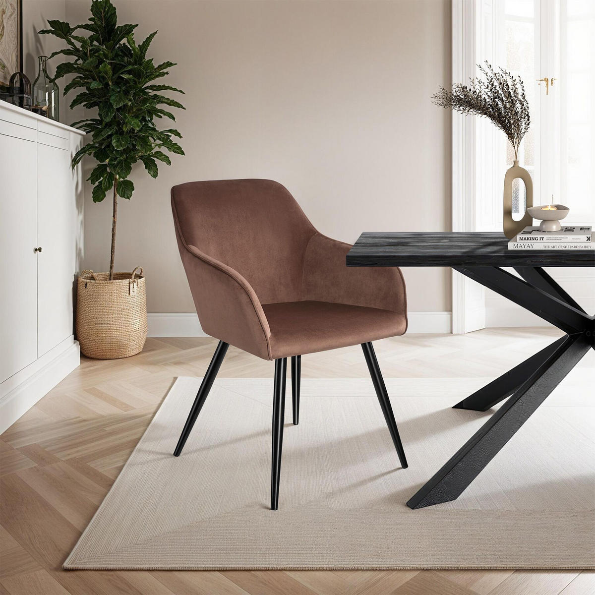 ESSZIMMERSTUHL Marilyn,58 x 62 x 82 cm,braun/schwarz - Schwarz/Braun, Textil (58/82/62cm) - tectake
