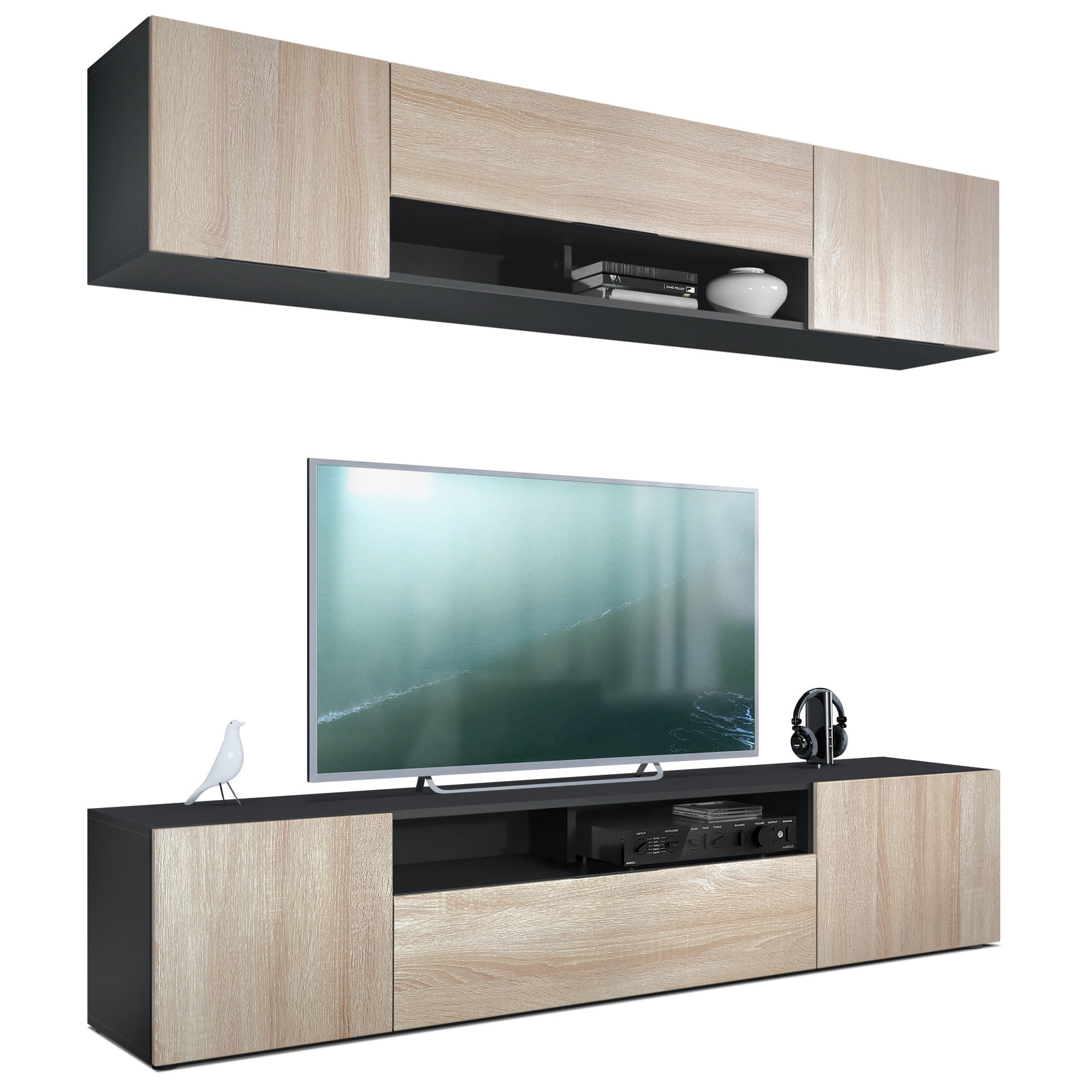 Vladon Wohnwand Eiche San Remo 181x147x35 cm