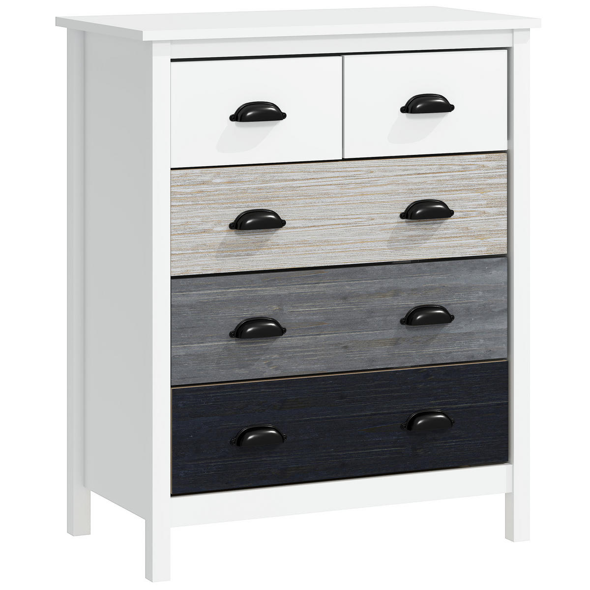 KOMMODE Aufbewahrungsschrank mit 5 Schubladen, Schubladenschrank mit Griff - Weiß, Metall (38/85/70cm) - HOMCOM