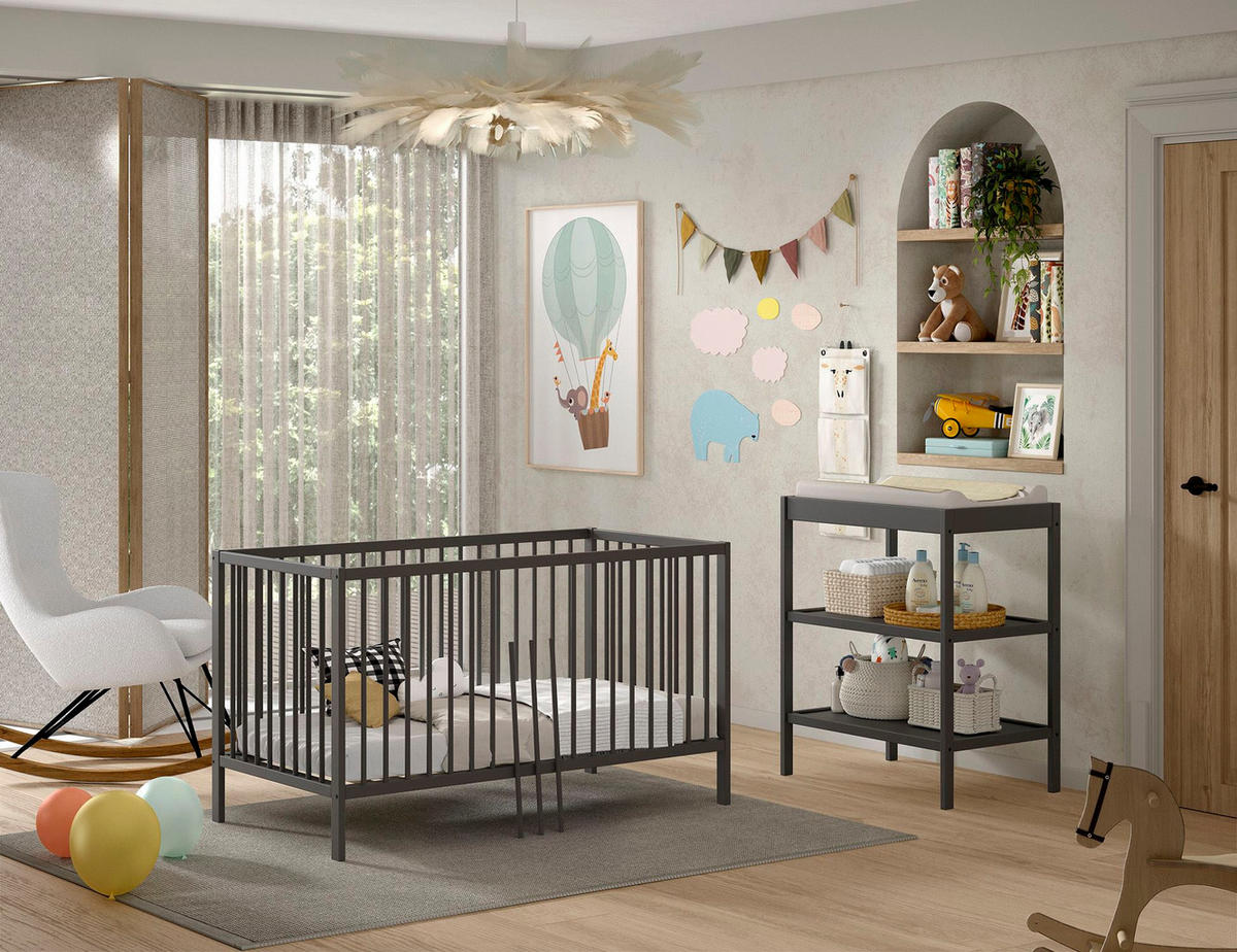 BABYZIMMER Set Kara-lynn 6 Komplettset Massivholz Buche Anthrazit - Grau, Holz (223/95/76cm) - 58aufmkessel