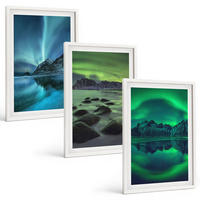 BILDER SET 3er Set - 40x60 cm Weißer Rahmen - Winterlandschaft der Aurora borealis - Weiß, Kunststoff (40/60cm) - TULUP