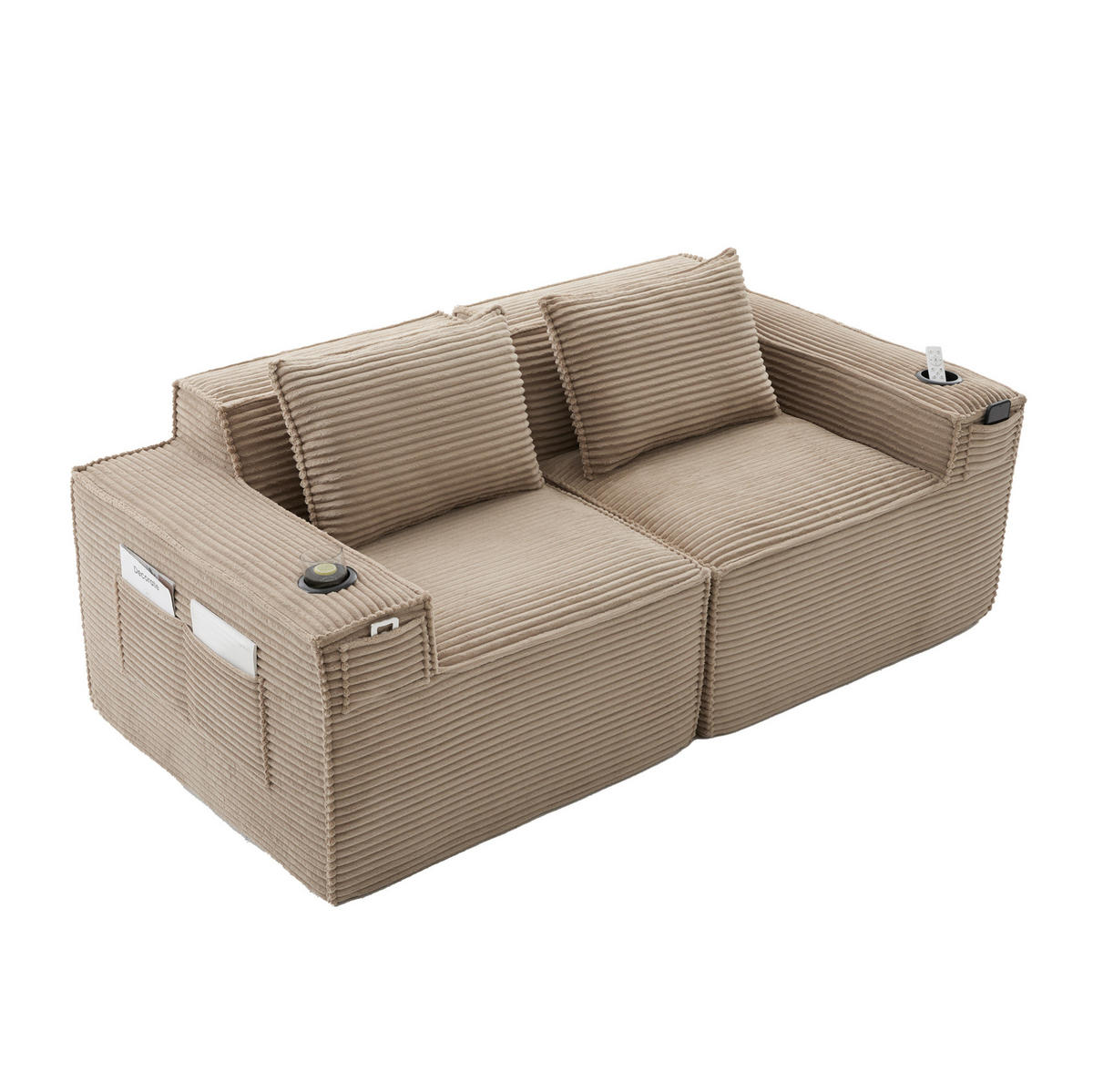 SOFA modulares 2-Sitzer 188 x 90 x 75 cm Cord Khaki - Braun, Kunststoff (188/75/90cm) - Meubliv