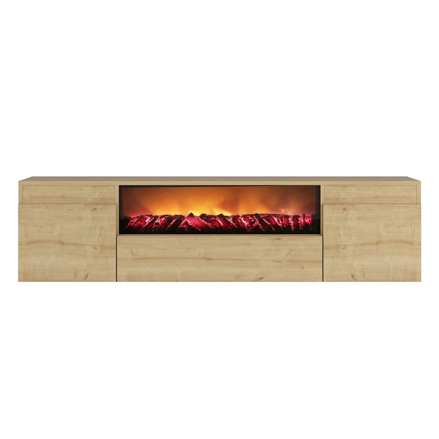 TV-MÖBEL Pyro in Holzoptik 180 cm im zeitgenössischen Stil mit LED-Kamin - Braun, Holzwerkstoff (180/35/45cm) - Concept Usine