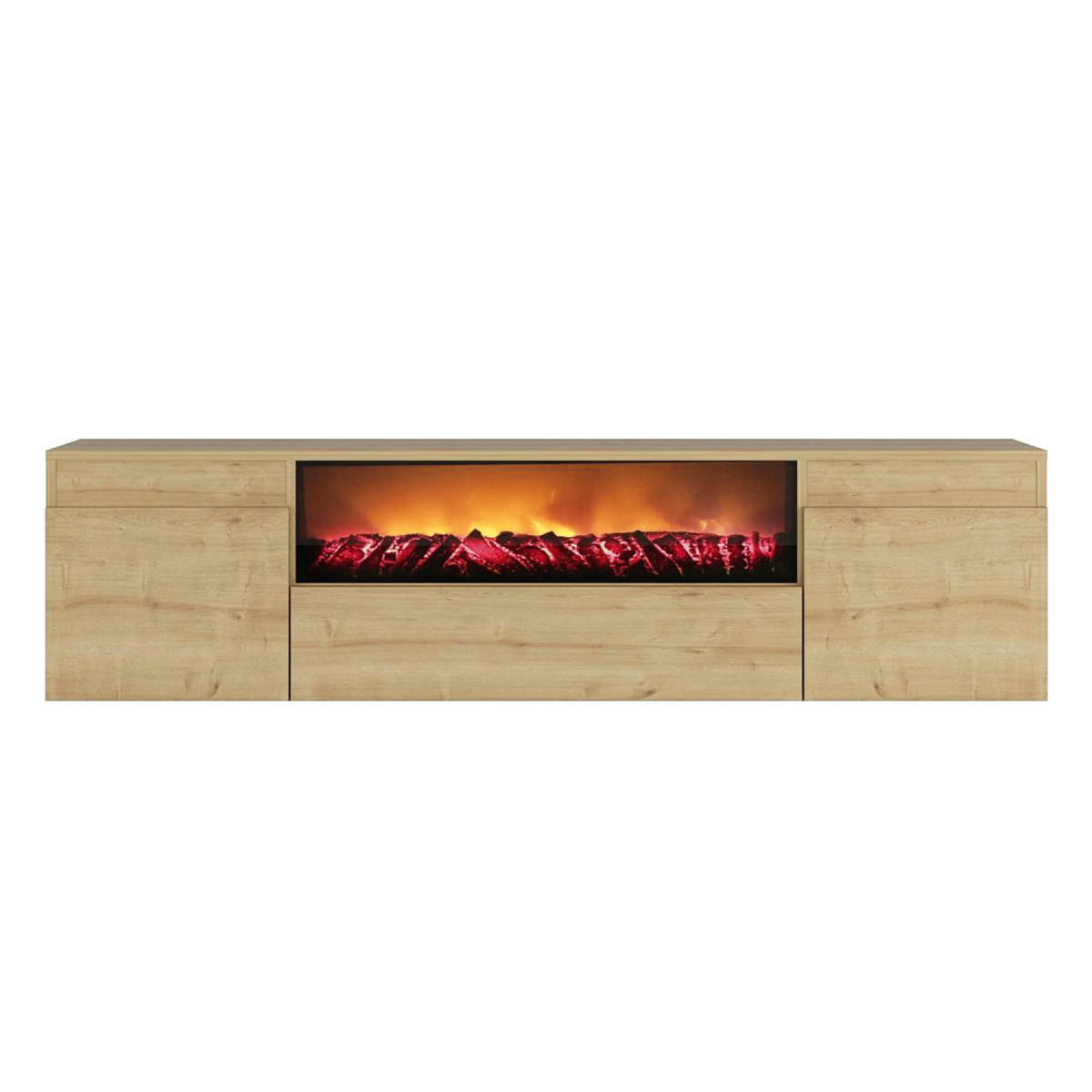 TV-MÖBEL Pyro in Holzoptik 180 cm im zeitgenössischen Stil mit LED-Kamin - Braun, Holzwerkstoff (180/35/45cm) - Concept Usine