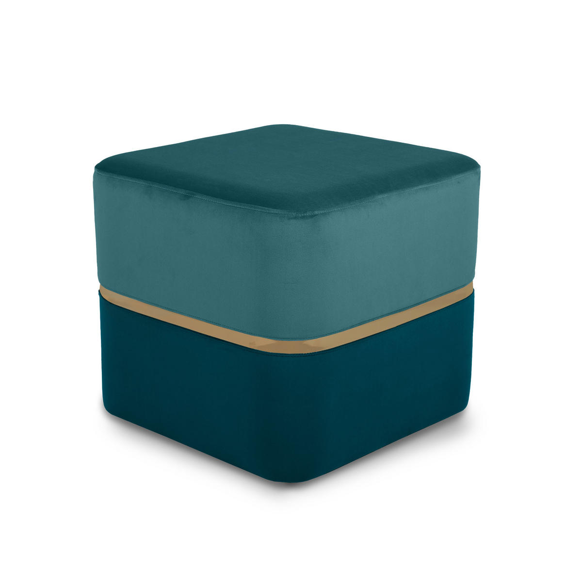POUF Kate aus entenblauem Samt und goldenem Metall - Blau, Holzwerkstoff/Textil (50/45/50cm) - Sicaan