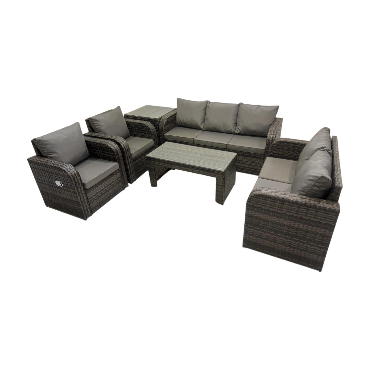 GARTENSOFA SET mit rechteckigem COUCHTISCH Polyrattan 7-Sitzer Dunkelgrau - Dunkelgrau/Grau, Glas/Kunststoff - Fimous