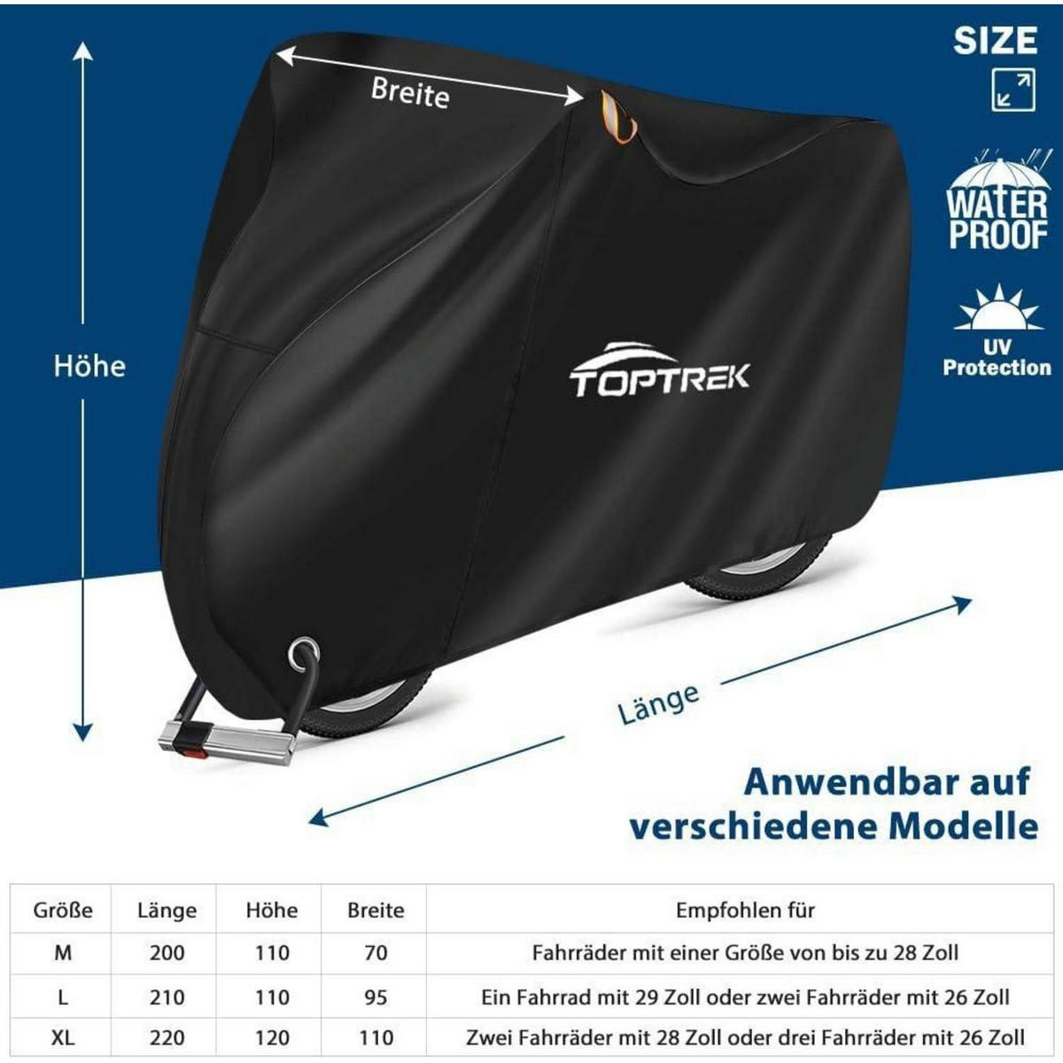 FAHRRADABDECKUNG für 3 Fahrräder 210D Oxford 220 x 120 x 110 cm - Blau, Textil (110/120/220cm)