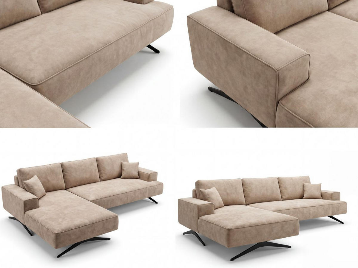 ECKSOFA Leto Beige Links - Beige/Schwarz, Holz/Textil (260/165cm) - Graingold