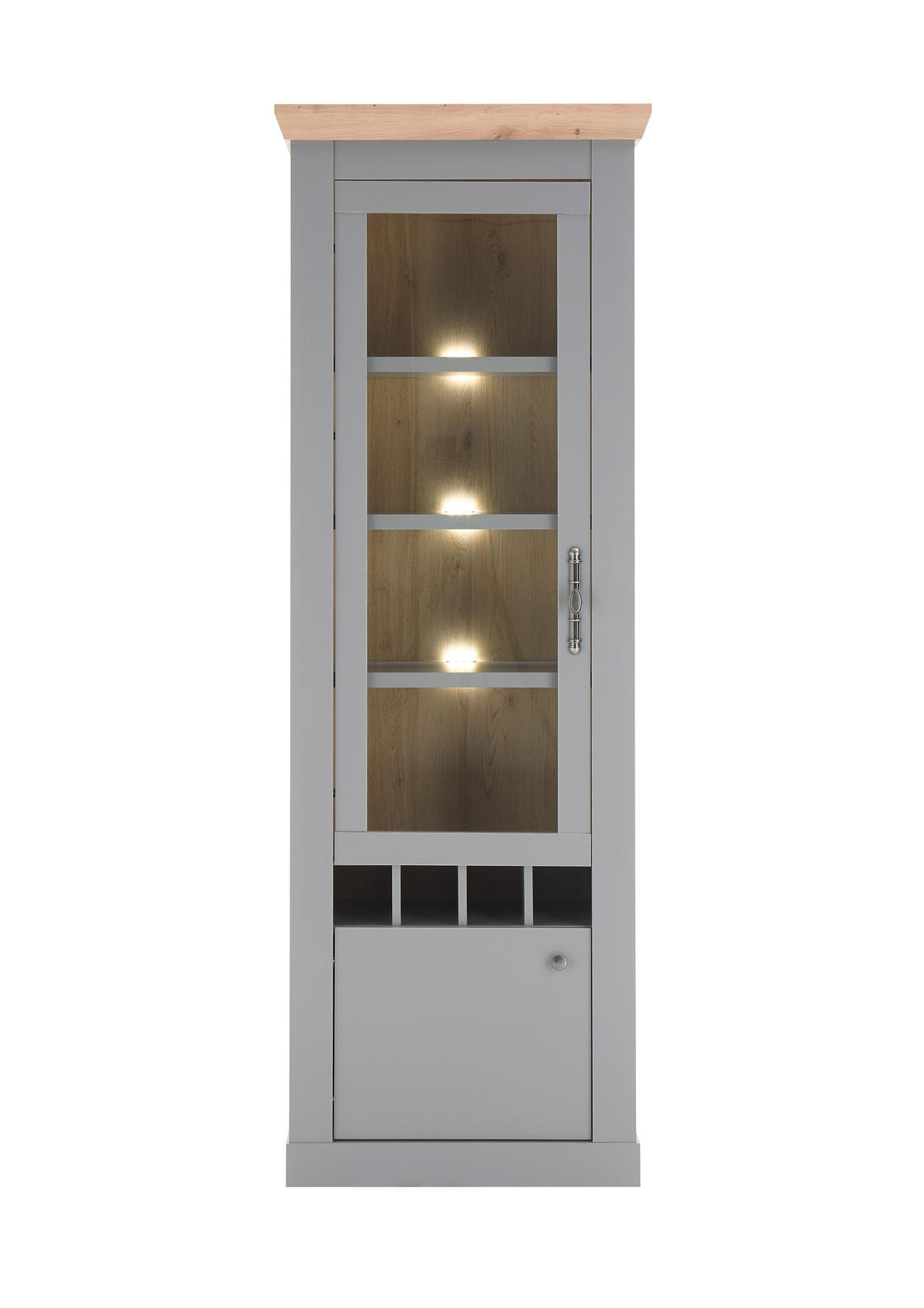 VITRINE C14 Light Gray & Artisan Eiche 71x201x37 cm - Grau, Holzwerkstoff (71/201/37cm) - Livojo