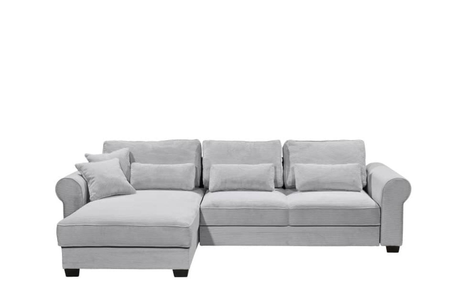 ECKSOFA beidseitig montierbar, Schlaffunktion mit Bettkasten und Nosagfederung in Breitcord - Schwarz/Hellblau, Textil (318/197cm) - ed exciting design