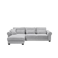 ECKSOFA beidseitig montierbar, Schlaffunktion mit Bettkasten und Nosagfederung in Breitcord - Schwarz/Hellblau, Textil (318/197cm) - ed exciting design