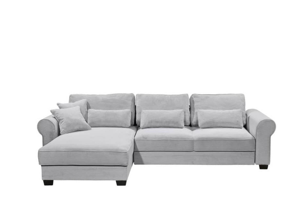 ECKSOFA beidseitig montierbar, Schlaffunktion mit Bettkasten und Nosagfederung in Breitcord - Schwarz/Hellblau, Textil (318/197cm) - ed exciting design