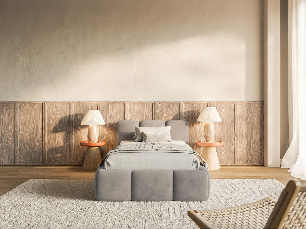 POLSTERBETT Cloudy Low Hellgrau Samt, 90x200 cm - Hellgrau/Schwarz, Kunststoff/Textil (90/200cm) - Selsey