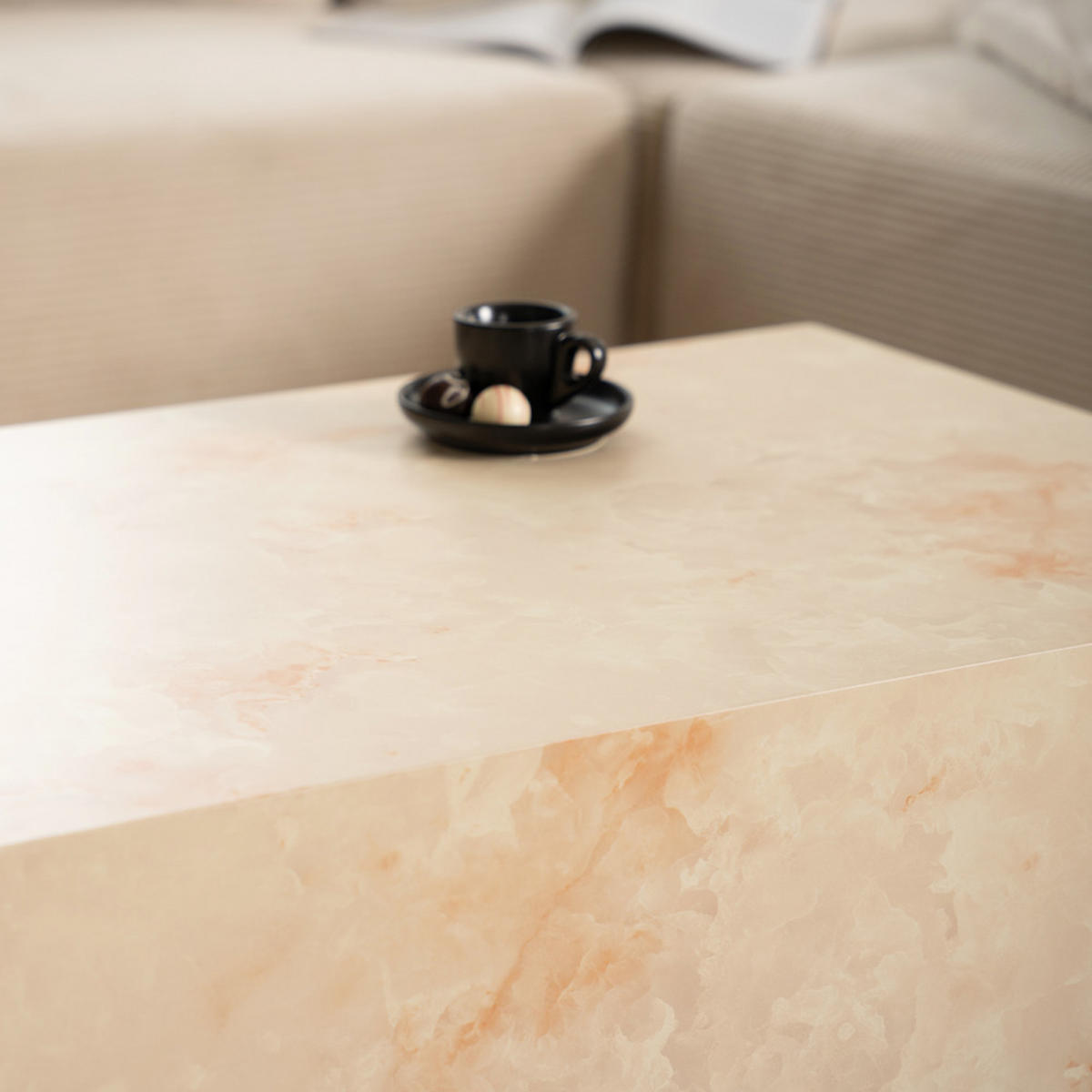 COUCHTISCH AMIRI L - Sandstein, 95 x 40 x 50 cm - Beige, Holzwerkstoff/Textil (50/95/40cm) - Home Deluxe