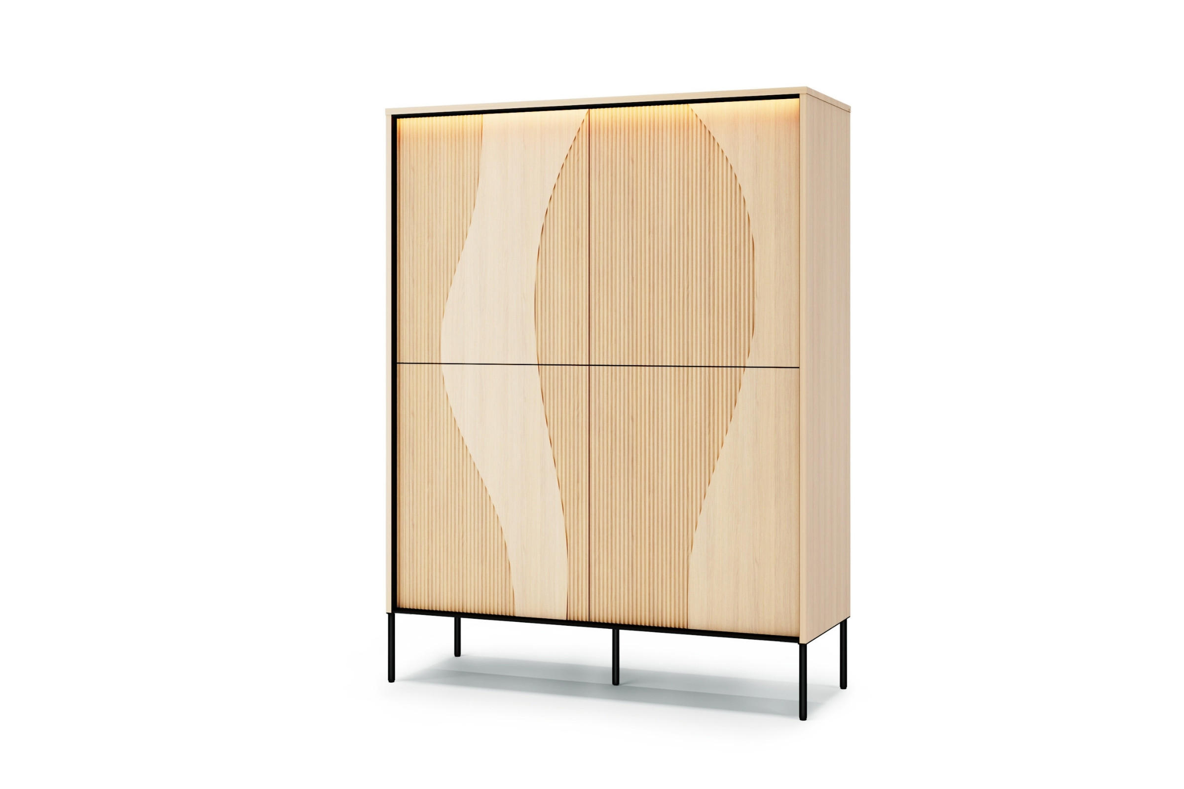 HOCHKOMMODE FAVOS 02 112/148/40 cm in Eiche Vincenza hell und Schwarz mit LED - Eichefarben/Schwarz, Holzwerkstoff (112/148/40cm) - Deine Möbel 24