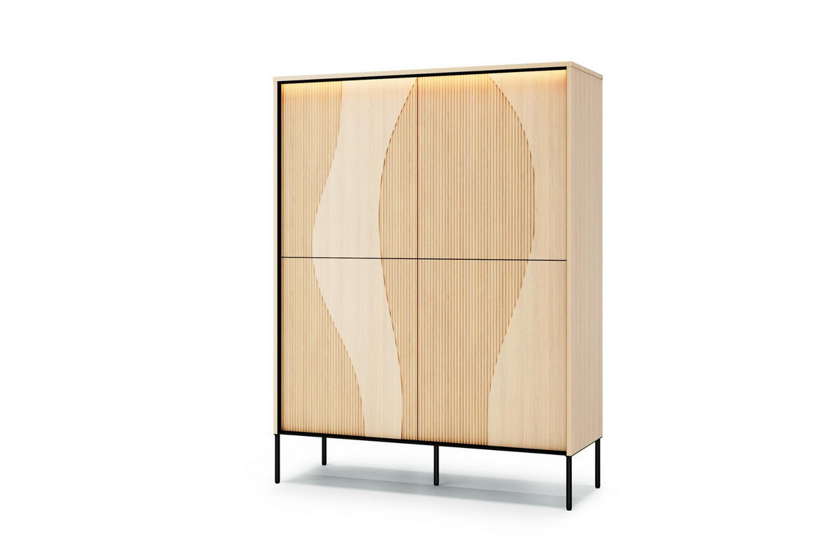 HOCHKOMMODE FAVOS 02 112/148/40 cm in Eiche Vincenza hell und Schwarz mit LED - Eichefarben/Schwarz, Holzwerkstoff (112/148/40cm) - Deine Möbel 24