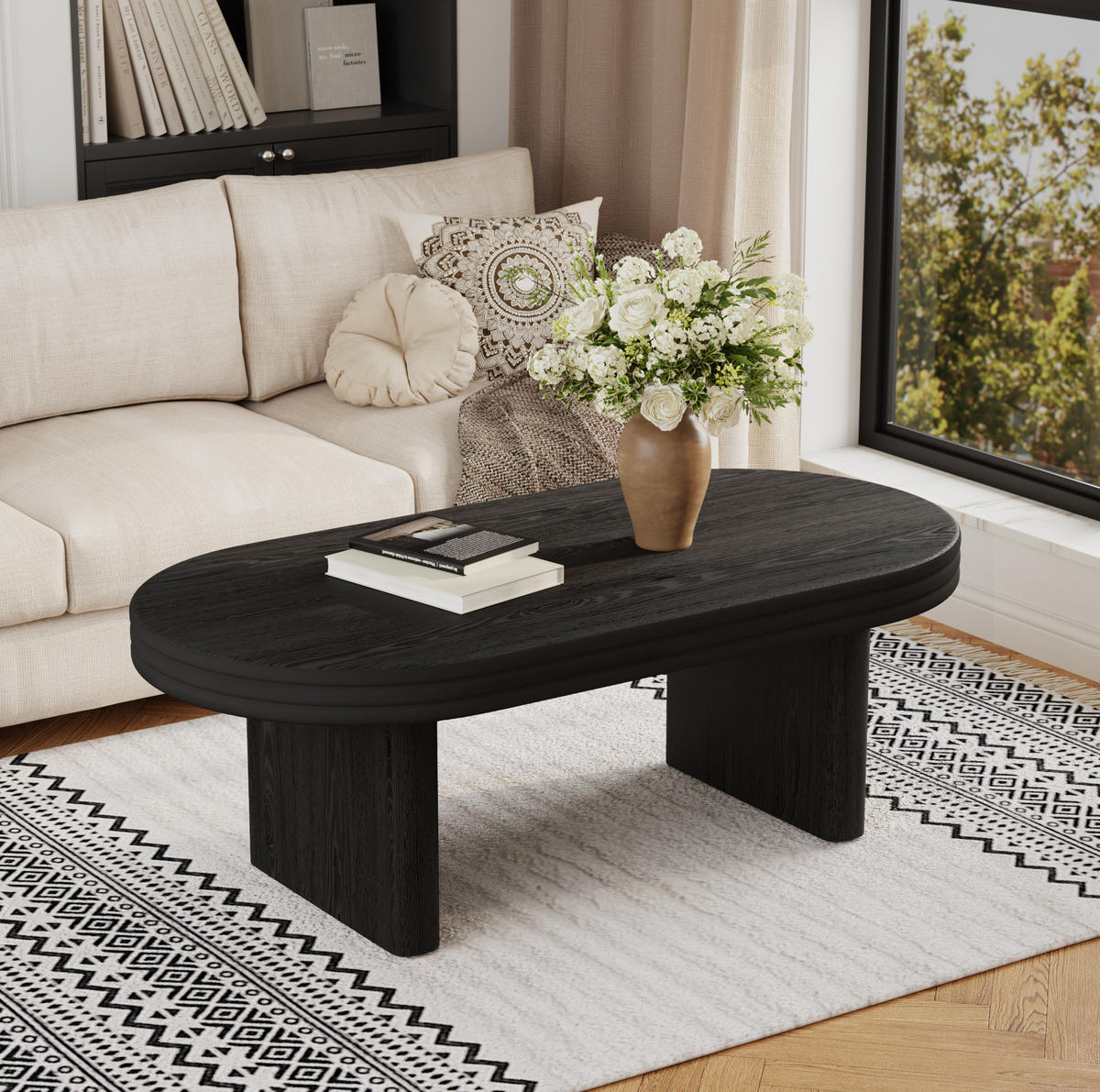 KLUBSKA miza, 120/60/41,5 cm črna, MDF z lesenim furnirjem - črna, leseni material (120/60/41.5cm) - BEAOK