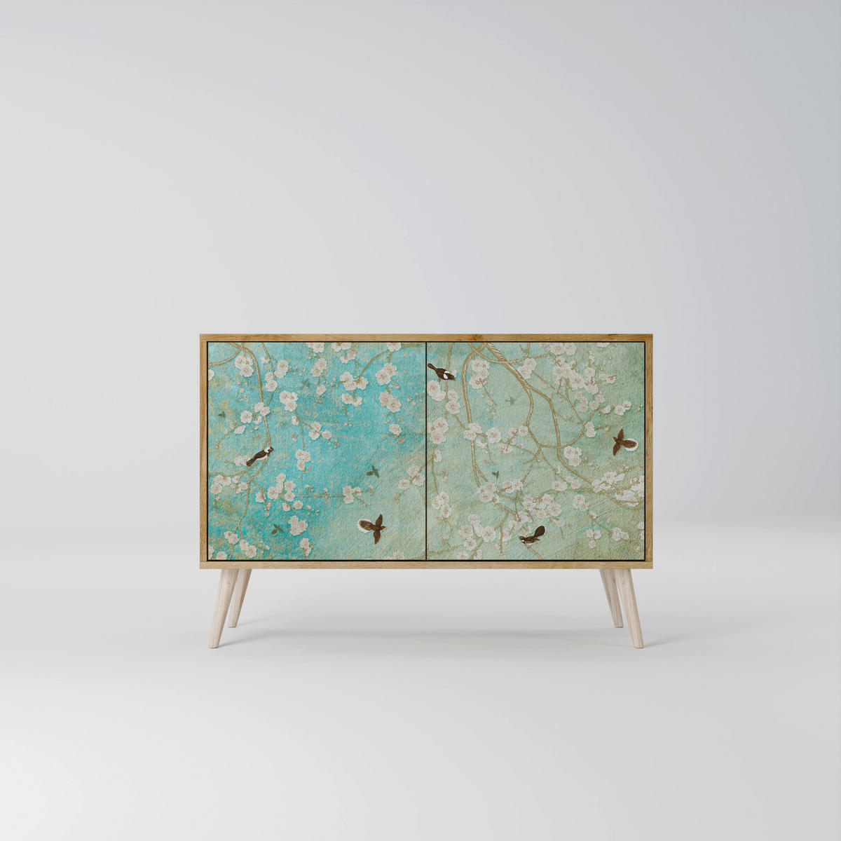 SIDEBOARD BLOOMING CHARM, Eicheneffekt, 111x42x77,5 cm, 2 Türen - Eichefarben/Buchefarben, Holzwerkstoff/Buchenholz (111/77.5/42cm) - SpaceRebels