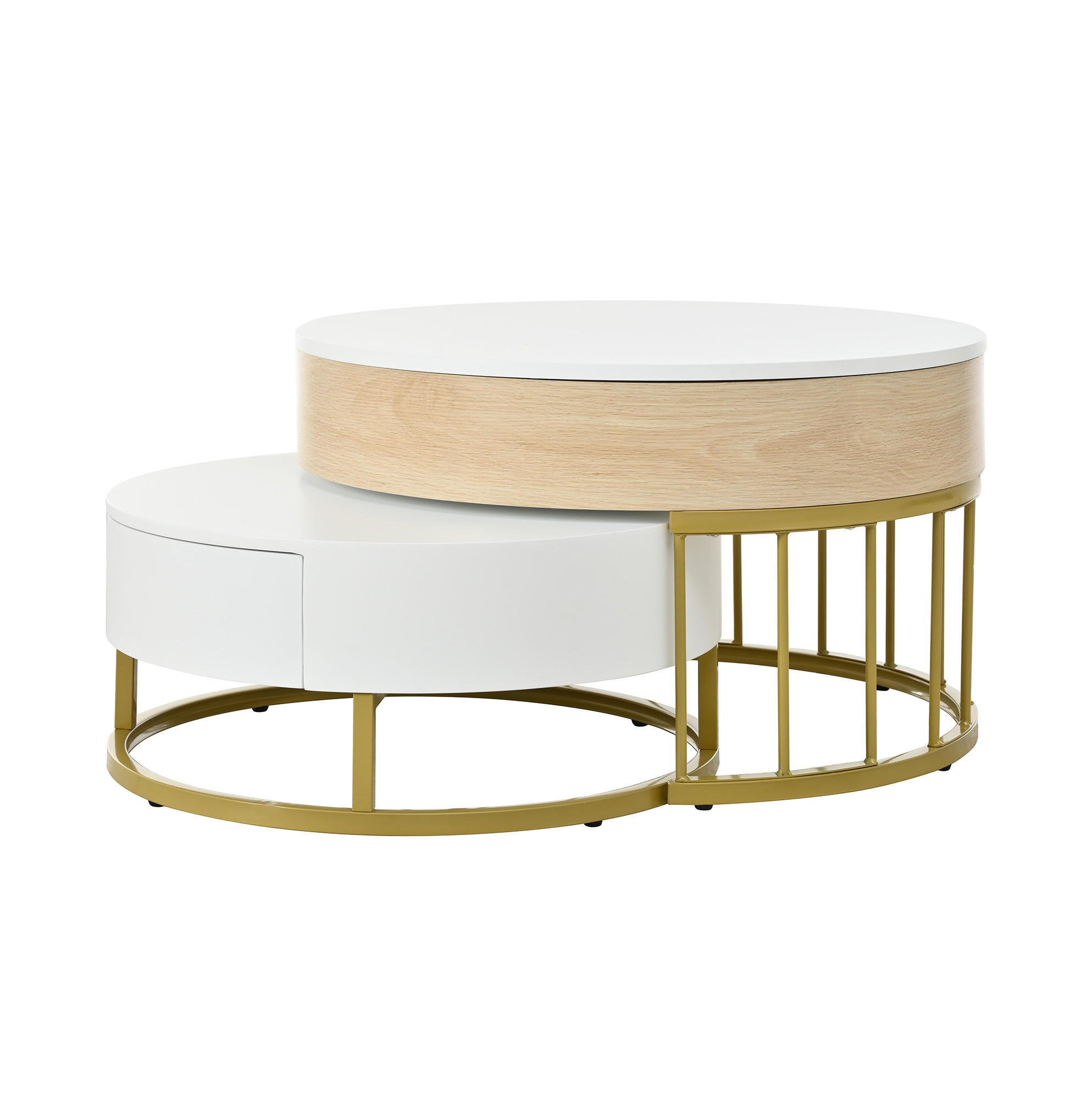 Redom KONFERENČNÍ stolek 70/70/56+60/60/27 cm s výklopnou deskou a zásuvkou, bílá