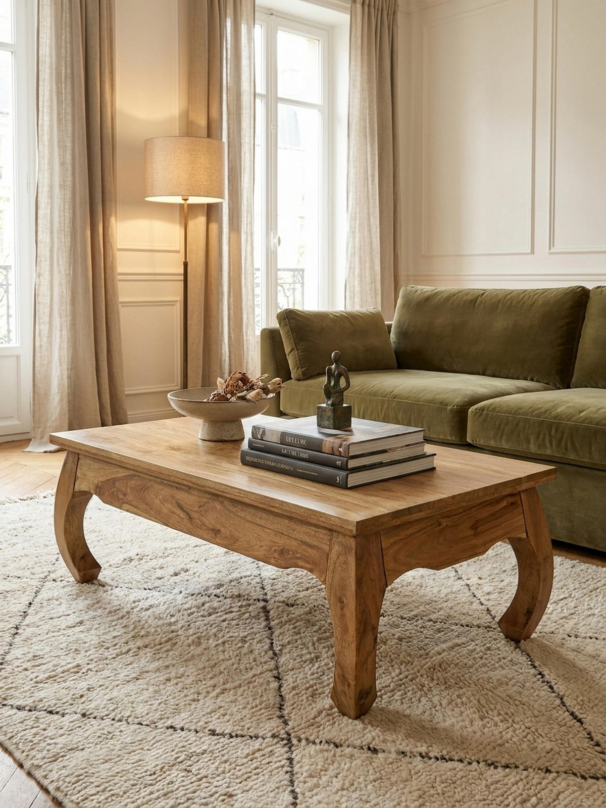 COUCHTISCH KANADA in Opium-Form aus Massivholz Akazie handgefertigt, Beige 110x60x40 cm - Beige, Holz (60/110/40cm) - KADIMA DESIGN