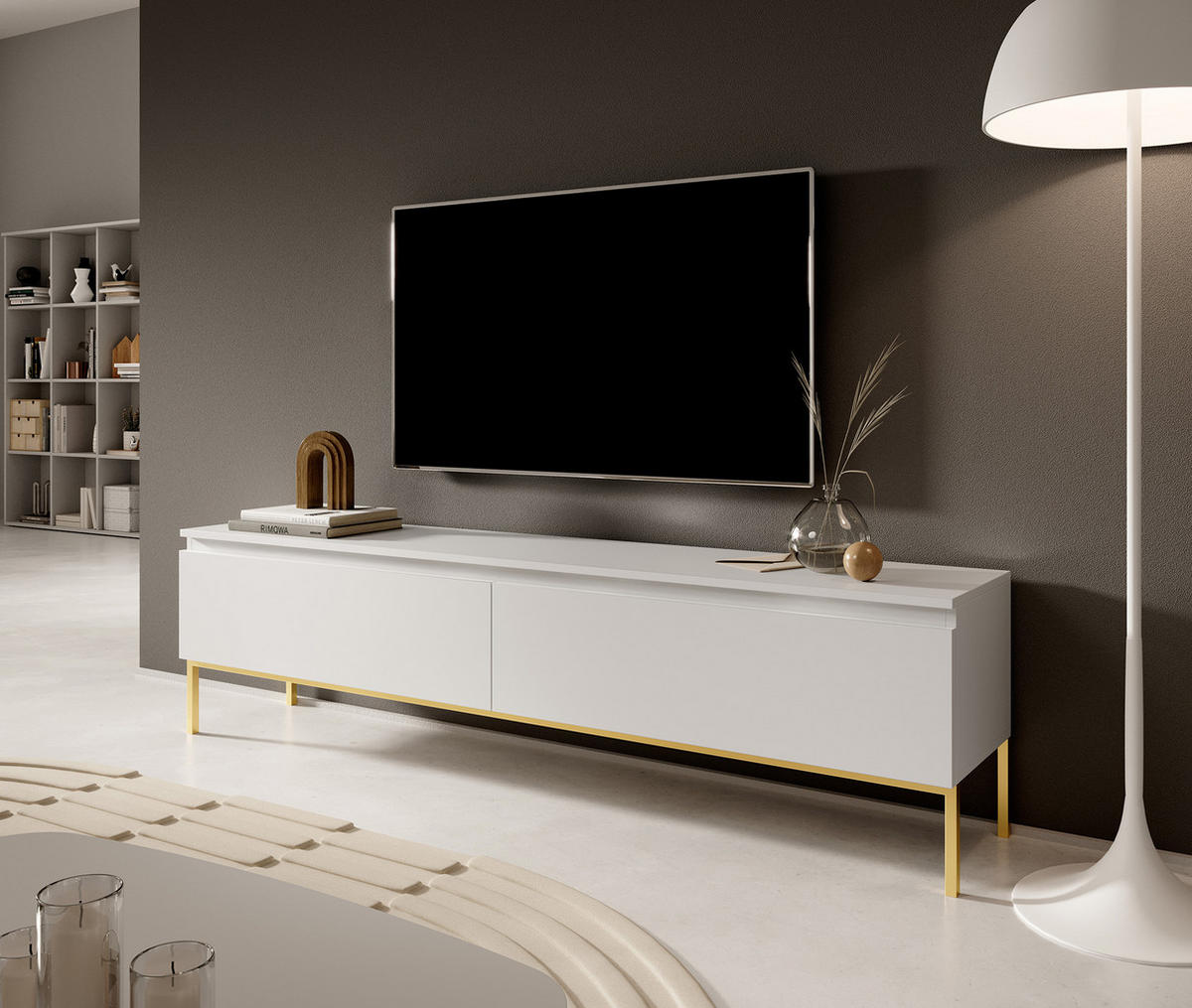TV-SCHRANK Bemmi Weiß mit goldenen Metallbeinen 175 cm - Goldfarben/Weiß, Holzwerkstoff/Metall (175/46/32cm) - Selsey