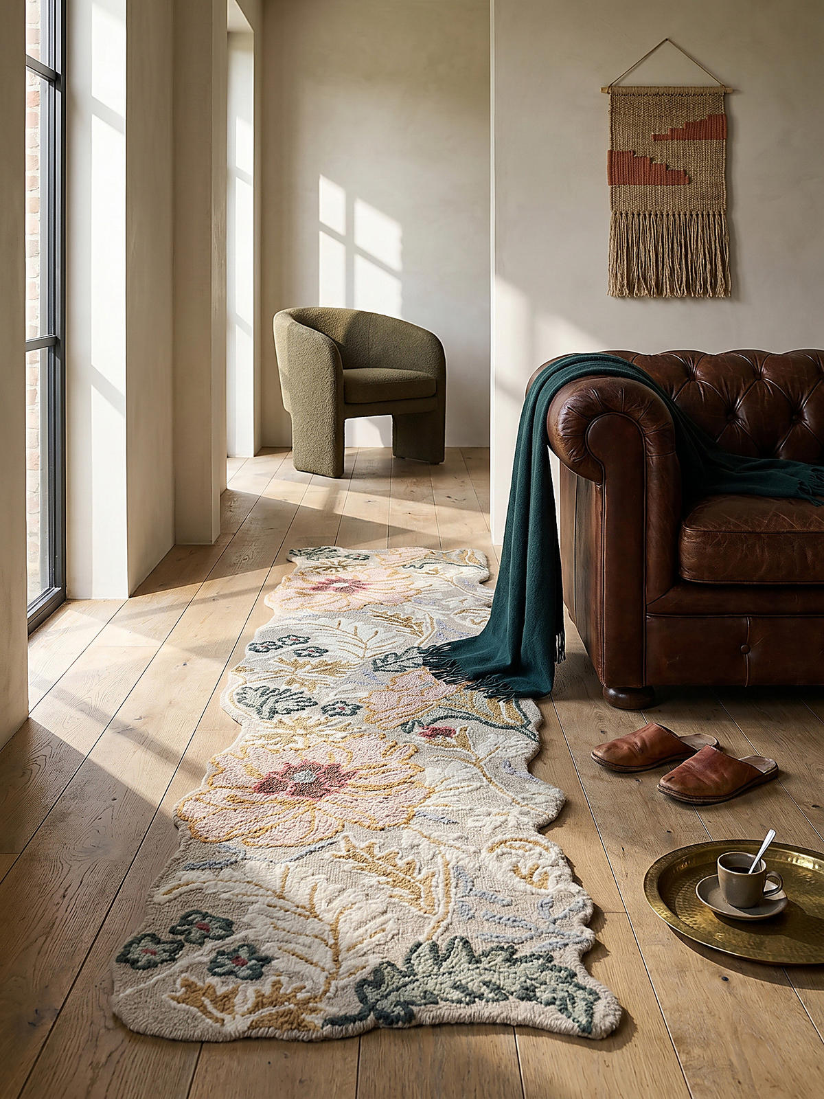 WOLLTEPPICH Shaped Botanisch Floral, Wohnzimmer Hellrosa Läufer 60x230 - Rosa, Textil (230/60cm) - KADIMA DESIGN