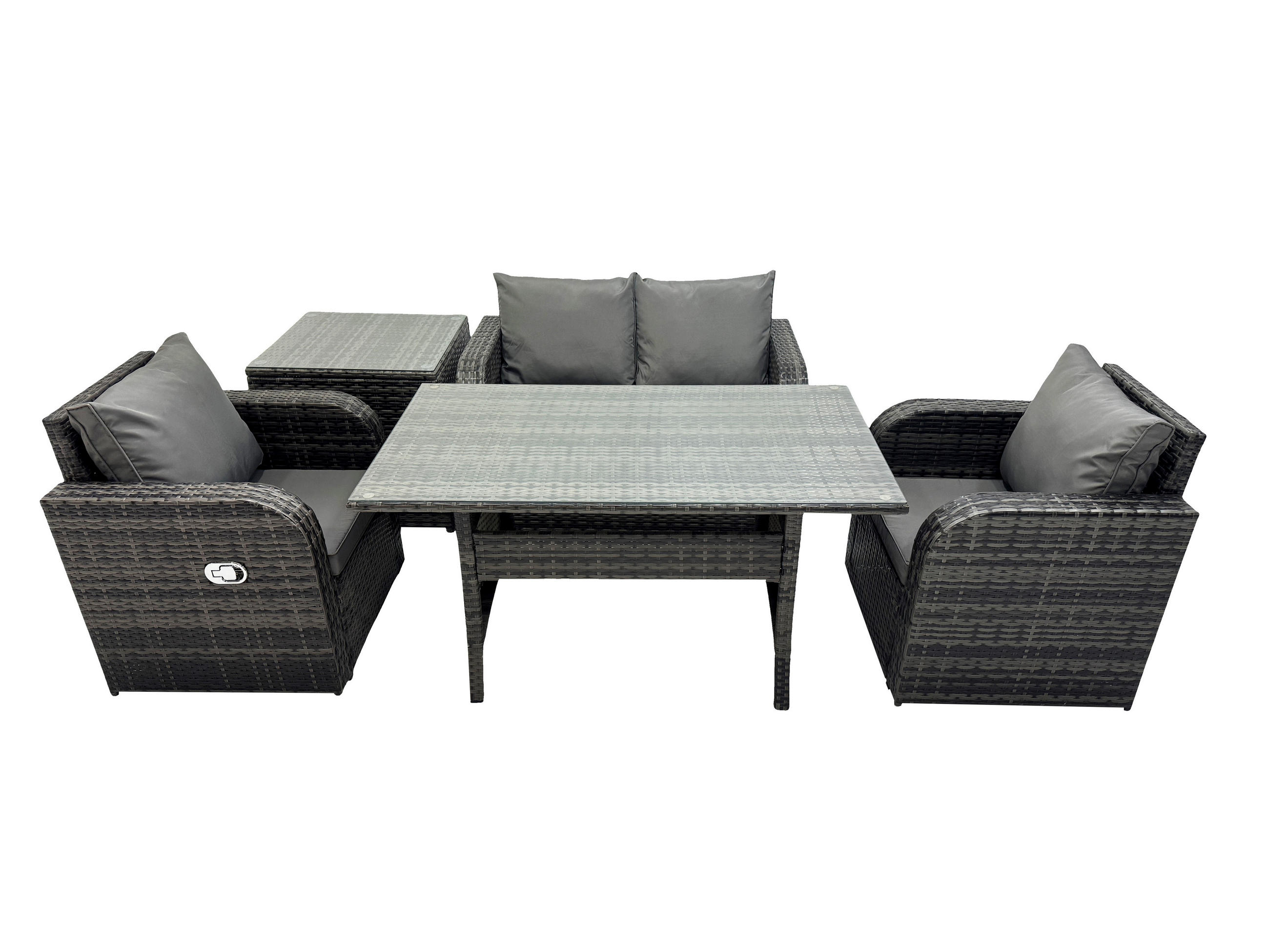 GARTENMÖBEL SET mit Zweisitzer Polyrattan 4-Sitzer - Dunkelgrau/Grau, Glas/Kunststoff - Fimous