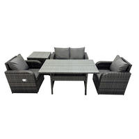 GARTENMÖBEL SET mit Zweisitzer Polyrattan 4-Sitzer - Dunkelgrau/Grau, Glas/Kunststoff - Fimous