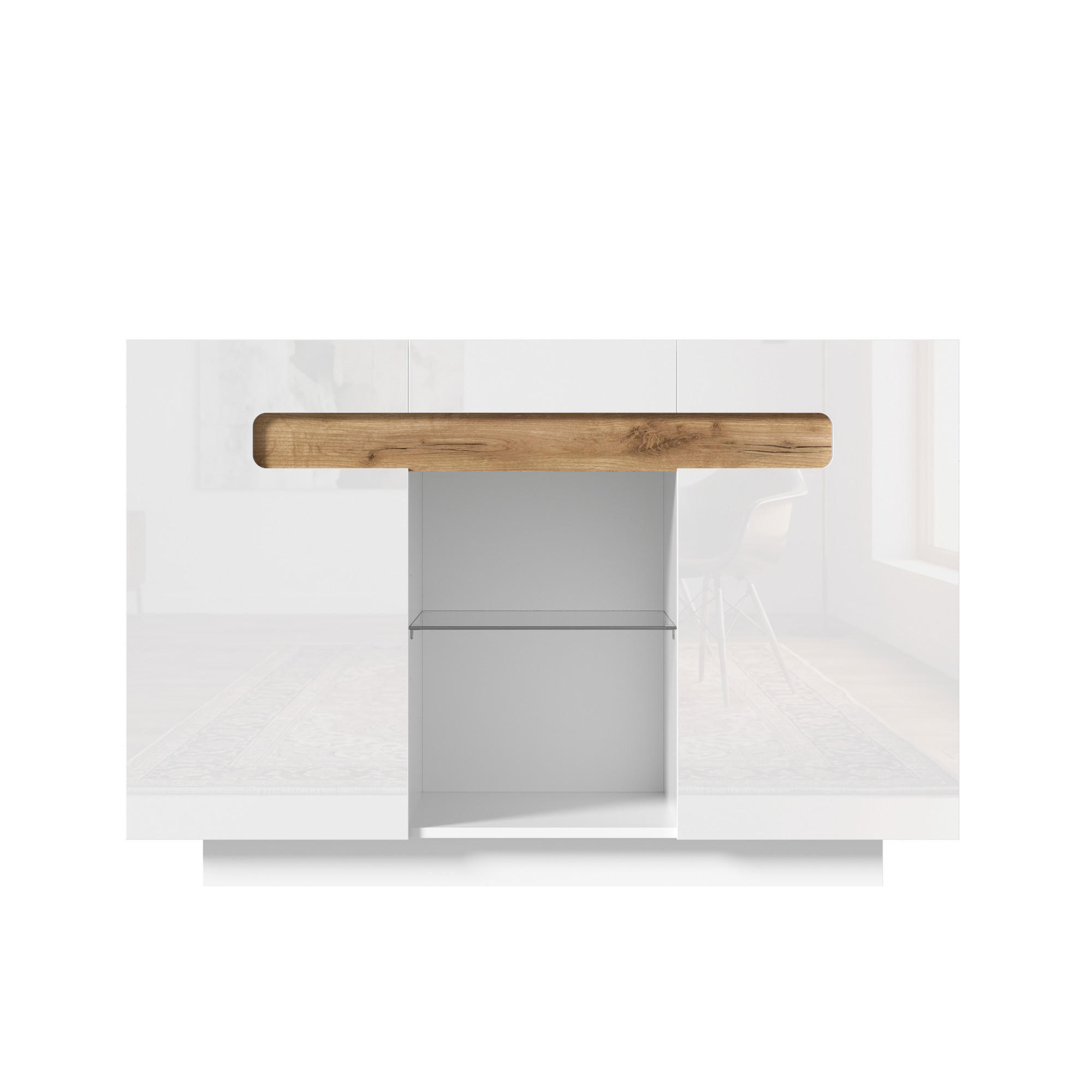 SIDEBOARD Weiß und Natur 120/40/80 cm - Weiß, Glas (120/80/40cm) - PANGIVO