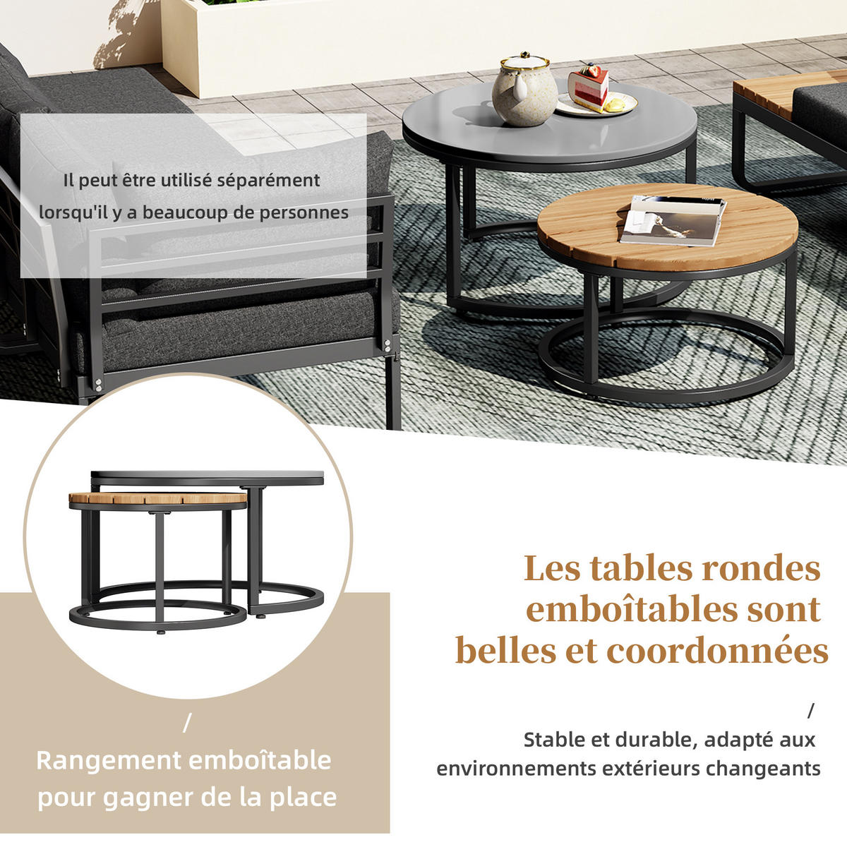 GARTENMÖBEL-SET Outdoor 5 Sitzplätze Grau - Grau, Metall - ComfortXL