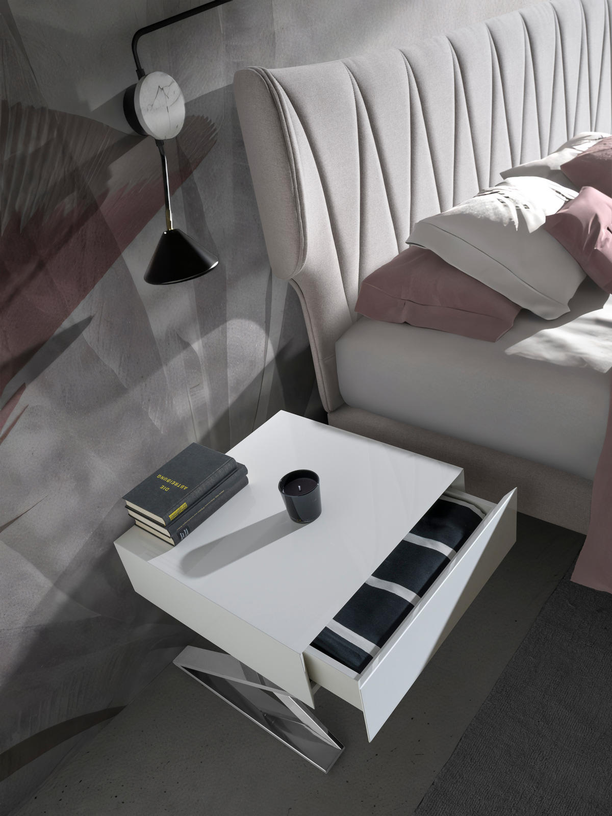 NACHTSCHRANK Nachttisch aus weißem Holz und verchromtem Stahl 50/48/38 cm - Edelstahlfarben/Weiß, Holz/Metall (50/38/48cm) - ANGEL CERDA